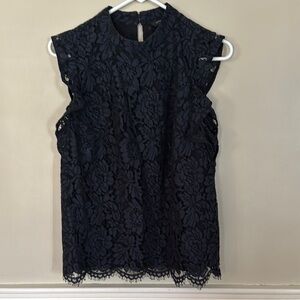 Banana Republic navy lace top with ruffled sleeve